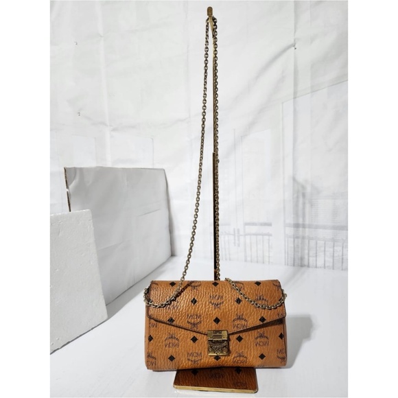 Authentic MCM Small Patricia Visetos Belt Shoulder Bag Brown - Picture 1 of 16